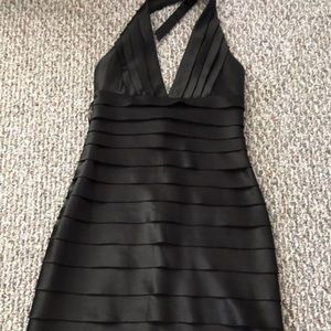 BCBG Black Layered Halter Cocktail Dress